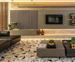 Tapete De Couro Geométrico Bege, Preto E Branco - Tamanho: 2,00 x 3,00 - Ref.: 202302 - SOMENTE POR ENCOMENDA