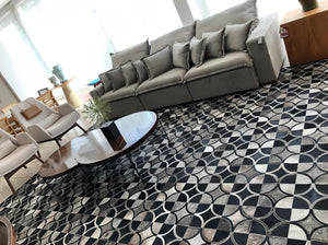 Tapete De Couro Geométrico  Preto E Cinza - Tamanho: 2,00 x 3,00 - Ref.: 202304 - SOMENTE POR ENCOMENDA