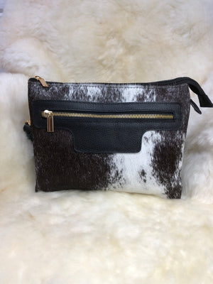 Bolsa de Couro GD Lady - Cor Preta com pelo marrom e branco - Ref.:986