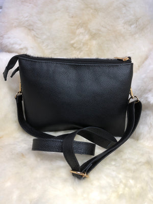 Bolsa de Couro GD Lady - Cor Preta com pelo marrom e branco - Ref.:986