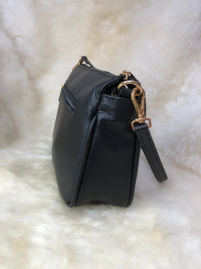 Bolsa de Couro GD Donna - Cor Preta, pelo marrom e branco - Ref.: 0865