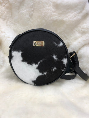 Bolsa de Couro GD Luna - Cor Preta com Pelo Preto e branco - Ref.: 5059