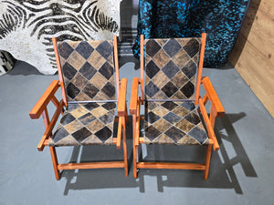 Kit Cadeiras De Couro Legítimo Dobrável Cor Exótico Escuro Com Pés Madeira.