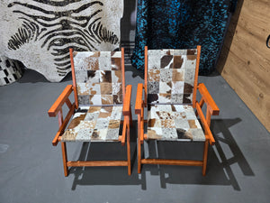 Kit Cadeiras De Couro Legítimo Dobrável Cor Salpicado Marrom mix cores Com Pés Madeira.