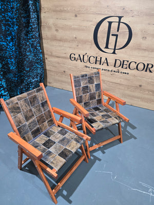 Kit Cadeiras De Couro Legítimo Dobrável Cor Exótico Com Pés Madeira.