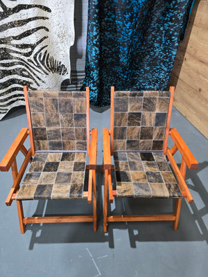 Kit Cadeiras De Couro Legítimo Dobrável Cor Exótico Com Pés Madeira.